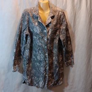 Shabby Chic Womens Large Gray Floral Flannel Nightgown Shirt Top